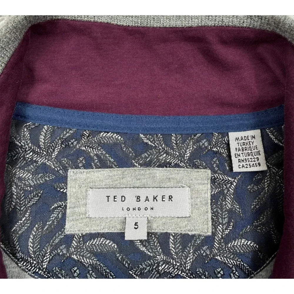 Ted Baker Valerio Mens 5 XL Gray Wool Blend Quarter Zip Pullover Sweater